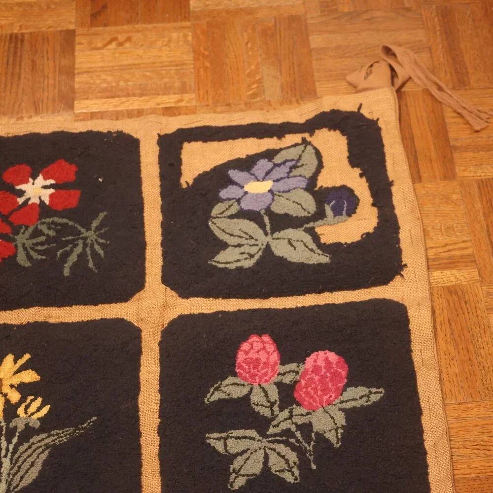 Vintage Hand-Hooked Floral Rug 56x35 Primitive Cottage Core Area Mat